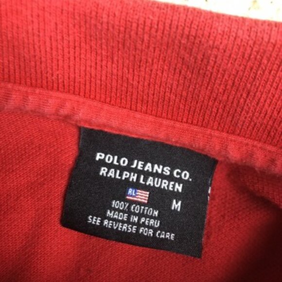 POLO JEANS CO RALPH LAUREN VTG 90s Adult Polo Shirt Medium Red Casual Spell Out - Picture 3 of 7